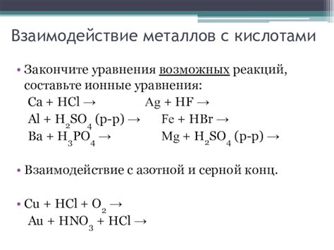 Взаимодействие металлов с концентрированным HCl