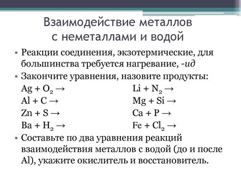 Взаимодействие металлов с неорганическими соединениями: примеры и химические уравнения