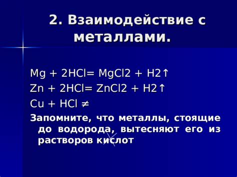 Влияние растворов кислот на различные металлы