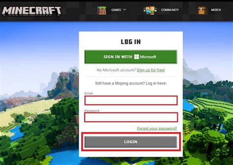 Войдите в свою учетную запись Mojang в Minecraft