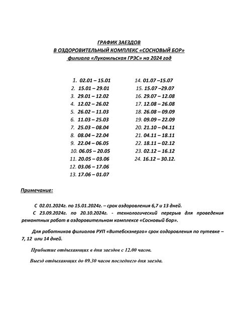 График работы ПБЦ "Сосновый бор"