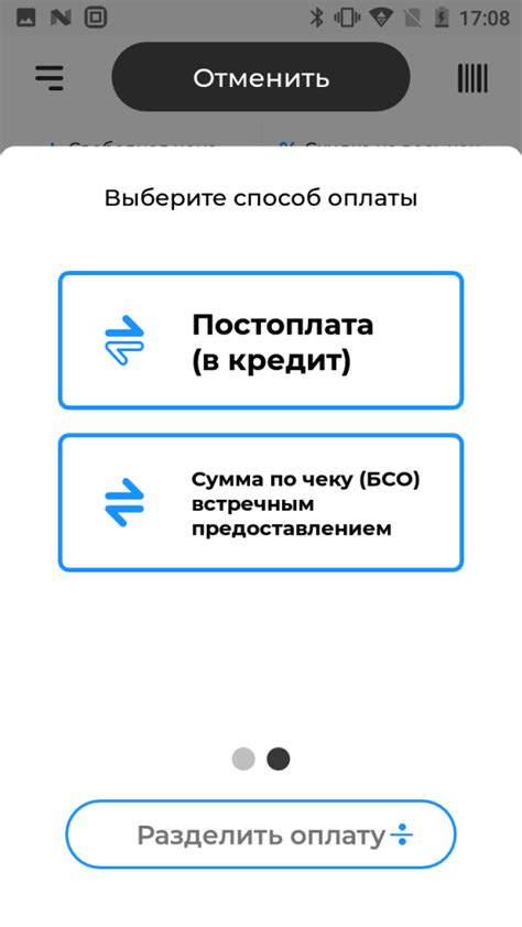 Запуск приложения и выбор желаемого способа оплаты