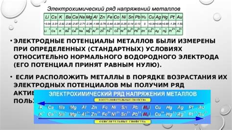 Изменение стандартных потенциалов металлов в различных условиях