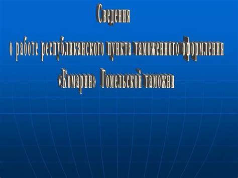 Информация о работе Таможенного пункта Торфяновка