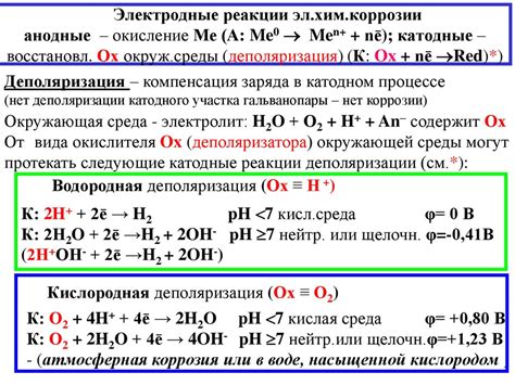 Катодные и анодные реакции в электрохимической коррозии