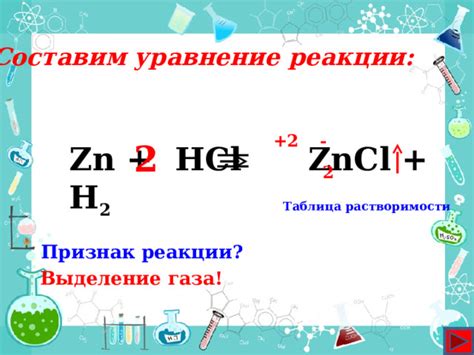 Образование газа в результате реакции HCl с металлом Zn