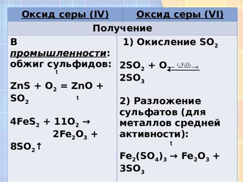 Окисление металлов и образование сульфатов