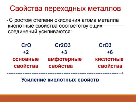 Окислительные свойства окислителей соли переходных металлов