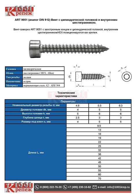 Описание самореза с внутренним шестигранником нержавеющий art 9051