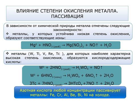 Особенности пассивации металлов