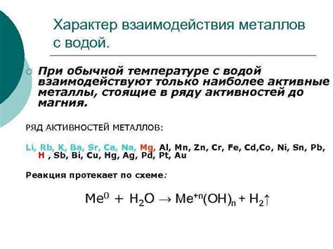 Особенности химического взаимодействия переходных металлов с водой