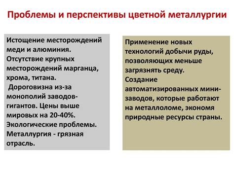 Перспективы развития цветной металлургии и добычи легких металлов