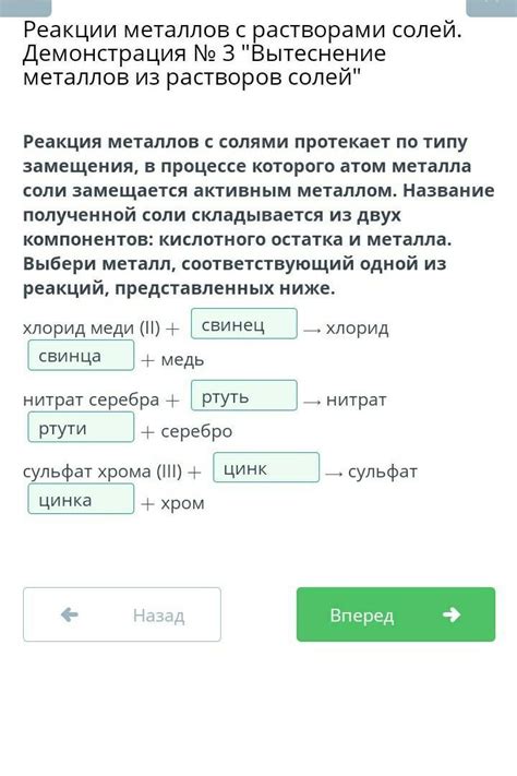 Применение реакций металлов с солями в лаборатории