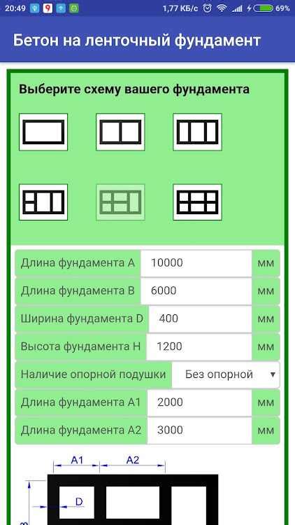 Пример расчета калькулятора ленточного фундамента