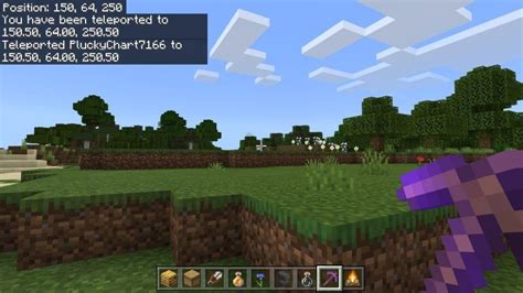 Процесс телепортации игрока в игре Minecraft на телефоне