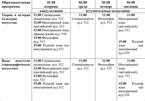 Расписание приемов и консультаций