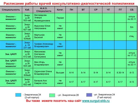 Расписание работы поликлиники 41