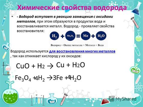 Реакции водорода с оксидами металлов