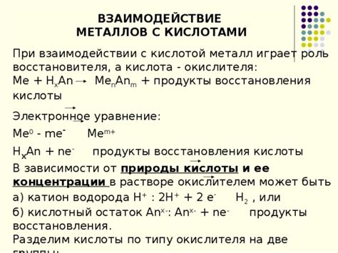 Роль металлов при взаимодействии с концентрированными кислотами