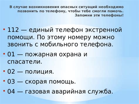 Телефоны для срочных ситуаций