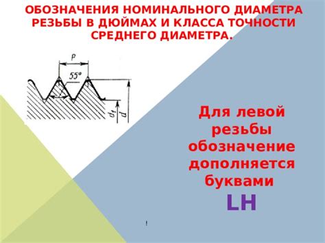 Характеристики номинального диаметра